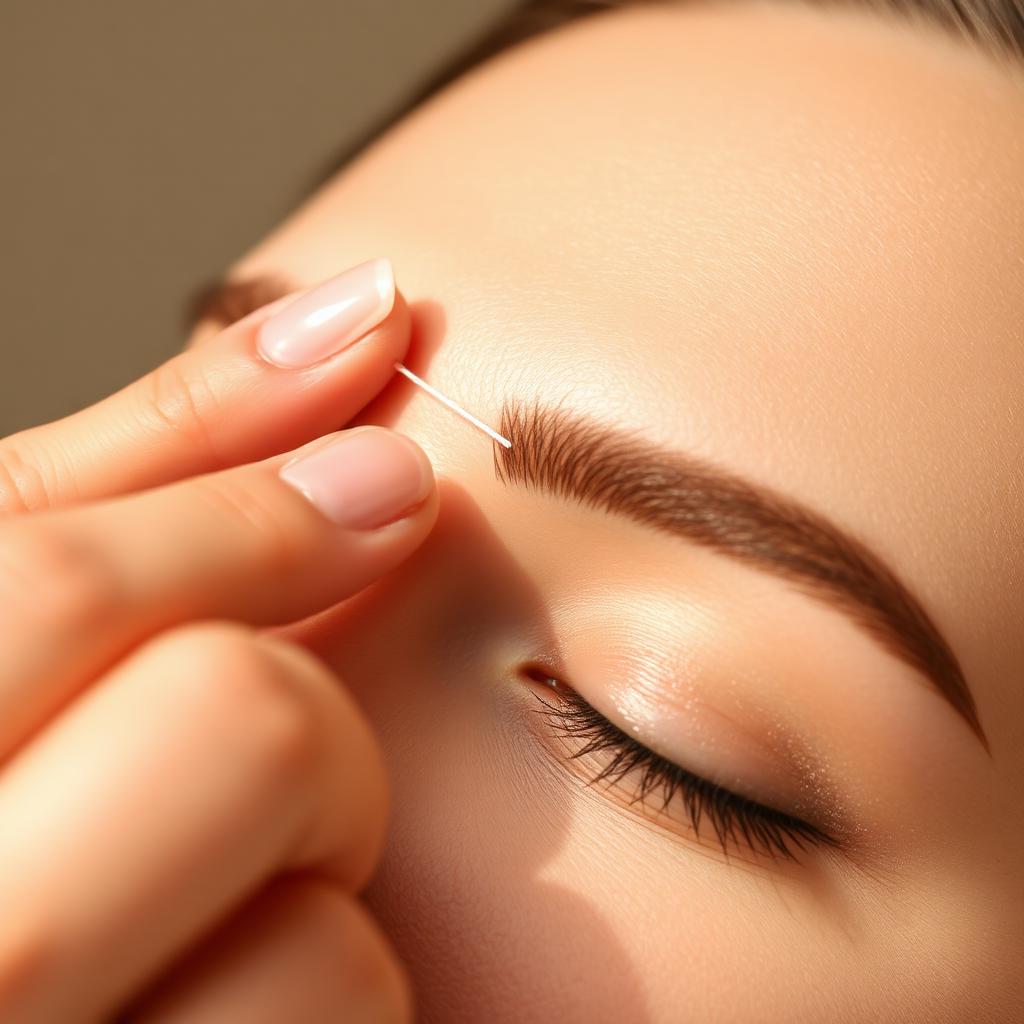 Hands performing precision eyebrow threading