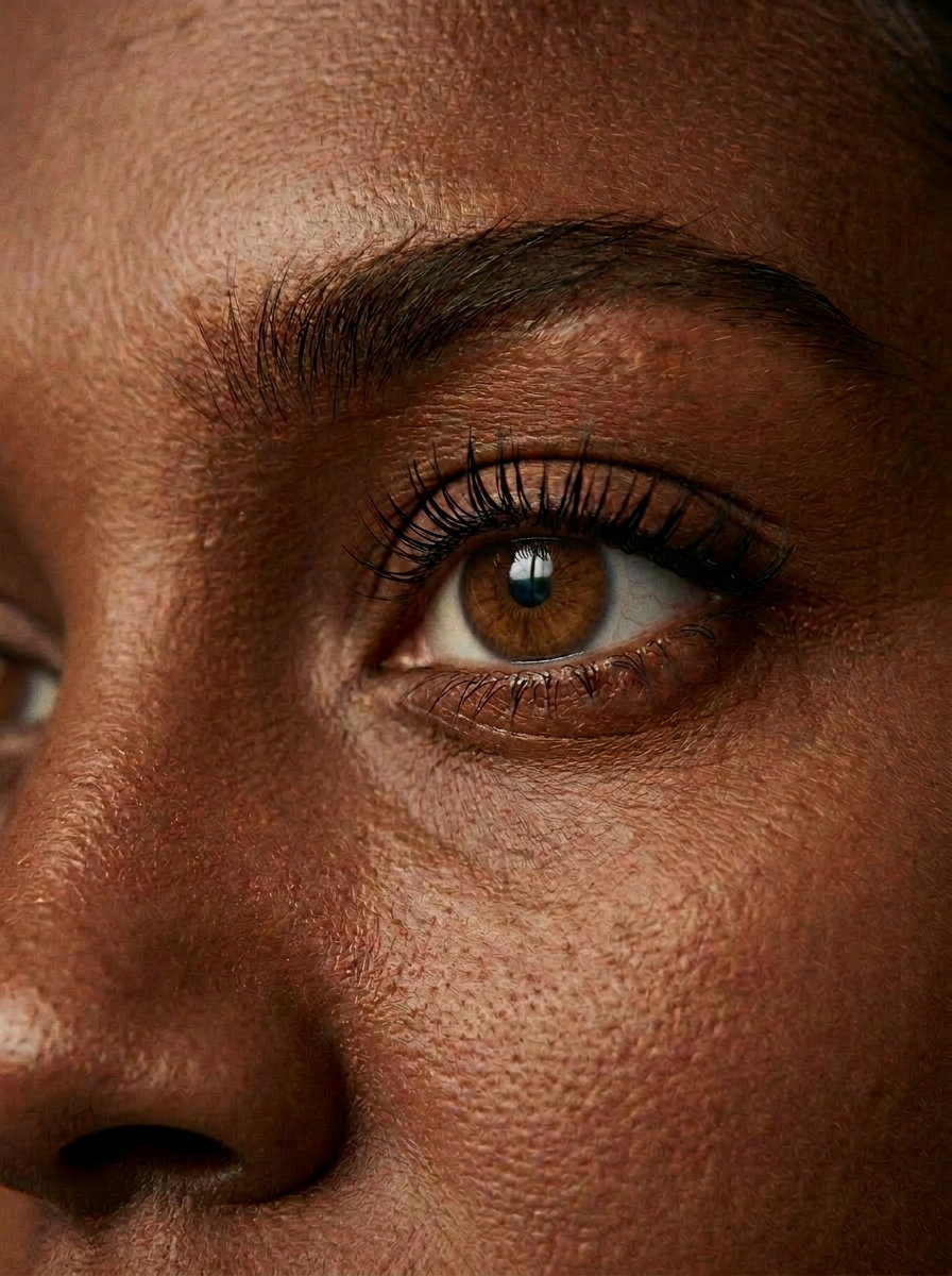 Close-up of long, natural lashes after a lift and tint